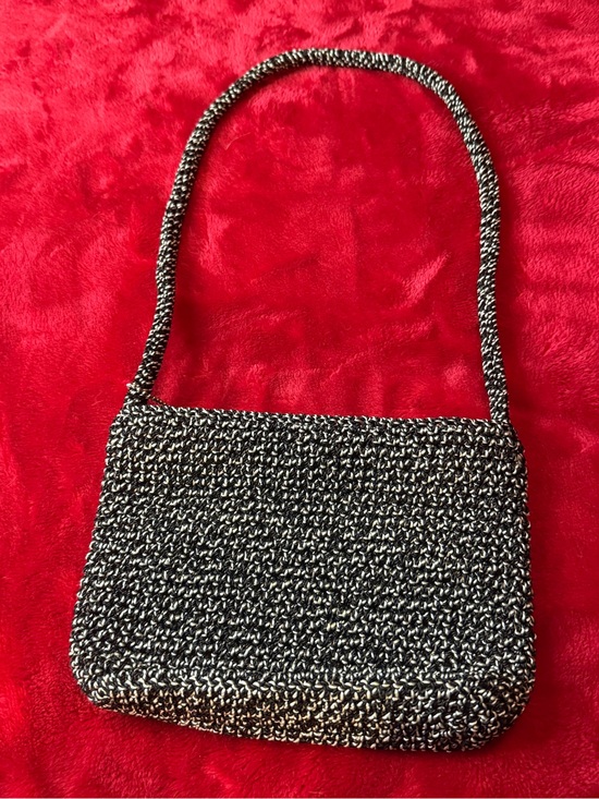 The Sak Handbags - The Sak Vintage 90s Y2K Black Silver Knit Crochet Shoulder Bag Minimalist Boho